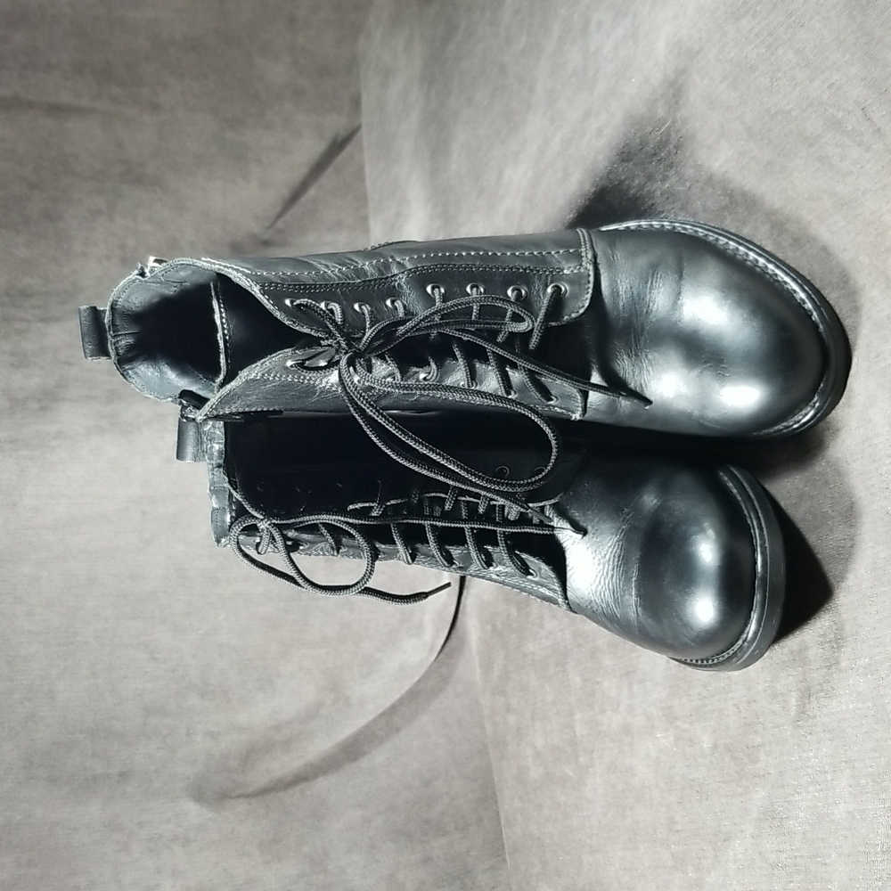 LH by La Halle Black Leather Lace Up with Double Zip Ankle Boots - US 9